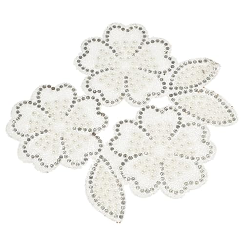Parliky Strass Blüten Bügelbild Aufnäher Weißer Glitzer Blumen Applikation zum Aufbügeln für Kleidung DIY Taschen Schuhe Modische Verzierung von Parliky