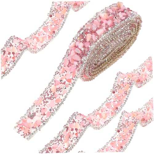 Parliky Strassband zum Aufnähen Farbige Strasssteine mit Weißem und Pinkem Glitzer Selbstklebendes Zuschneidbares Dekoband für Kleidung Taschen DIY Schmuck und Kostümzubehör von Parliky