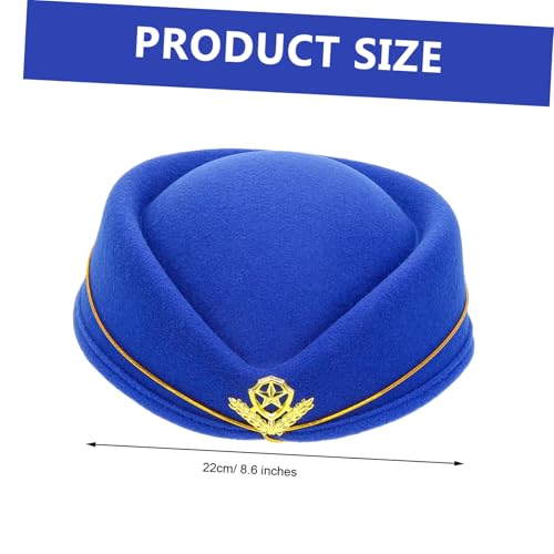 Parliky Woll stewardess hut Modische Cosplay mütze für Damen Party Bühnenauftritt Modischer Filz beret British Style in Royalblau mit Goldfaden Applikation von Parliky