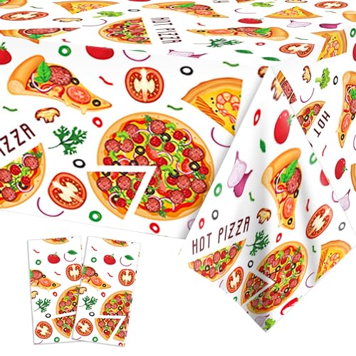 Pizza-Party-Tischdecken, 221 cm L x 130 cm, rechteckige Kunststoff-Tischdecken, Kinderparty, Einweg-Tischdecken, Party-Dekoration, Zubehör, 2 Stück von Parrtty Hurrican