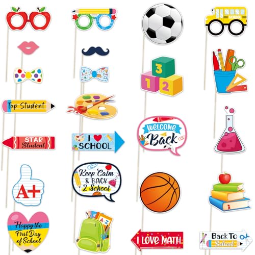 Fotoautomaten-Requisiten für den Schulanfang, Partyzubehör, lustige Willkommensanfangs-Dekoration, Schulanfangs-Dekoration, Klassenzimmer-Dekoration, Set mit 24 Stück Fotoautomaten-Requisiten für den Schulanfang, Partyzubehör, lustige Willkommensanfangs-Dekoration, Schulanfangs-Dekoration, Klassenzimmer-Dekoration, Set mit 24 Stück von ParsNuntio