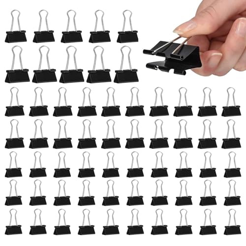 90 Stück Foldback Klammern, 15mm/19mm/25mm/32mm Papierklammern, Binder Clips aus Metall, Klein Büroklammern, Vielzweckklammern für Briefpapier Papier, Bürobedarf, Schwarz von Parthan