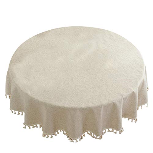 Runde Tischdecke mit Quasten, 150 cm, einfarbig, Baumwolle und Leinen (wie abgebildet) von Parthan
