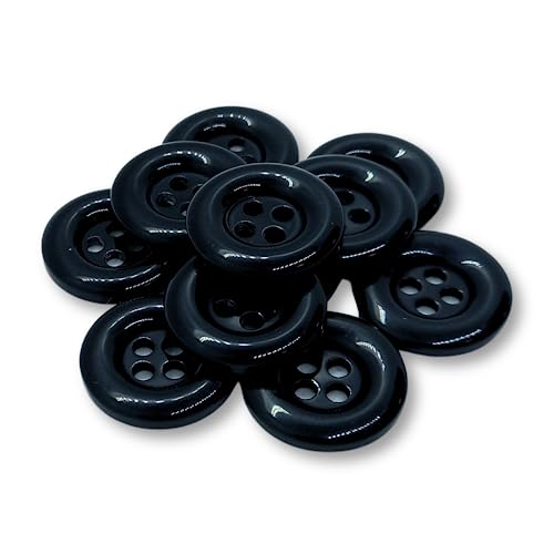 Schwarze Knöpfe aus Kunststoff, 18 mm, 4 Löcher, dicker Außenrand, 12 Stück Schwarze Knöpfe aus Kunststoff, 18 mm, 4 Löcher, dicker Außenrand, 12 Stück von PartiKraft