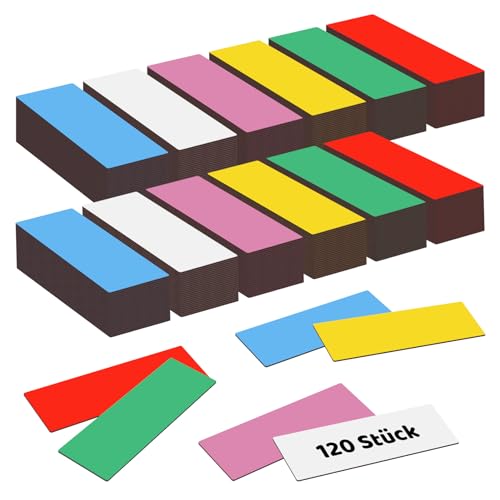 Partideal 120 Stück Magnetetiketten Beschreibbar, 75x25mm Magnetschilder zum Beschrifte, Bunt Magnetische Etiketten Wiederverwendbar, Abwischbare Magnetschilder für Whiteboard Kühlschränke von Partideal