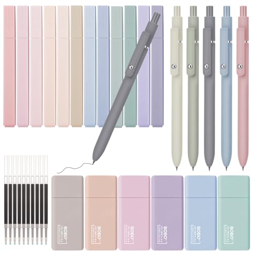 Partideal 33 Stück Textmarker Pastell Set,12 Stück Aesthetic Marker Stifte 5 Stück 0,5 mm Gelstifte mit 10 Ersatzminen Enthalten und 6 Korrekturbänder für Journal Bibel Schule Büro von Partideal