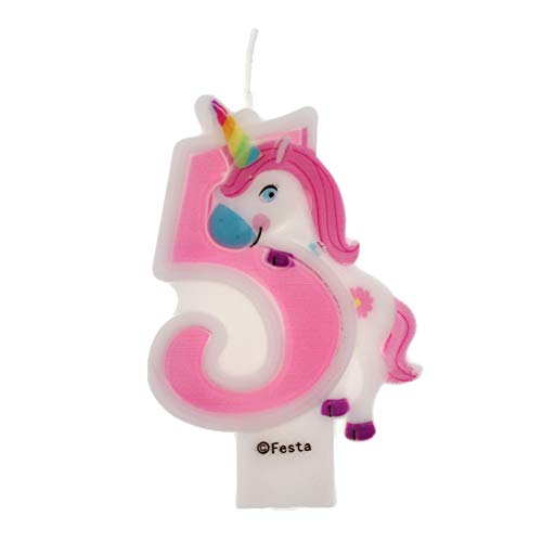 Geburtstagskerzen, Einhorn-Design, 9 cm, geeignet für Geburtstagsparty für Jungen, Mädchen, Rosa, Weiß (Nummer 5) von Partilandia