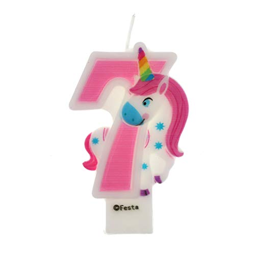 Geburtstagskerzen, Einhorn-Design, 9 cm, geeignet für Geburtstagsparty für Jungen, Mädchen, Rosa, Weiß (Nummer 7) von Partilandia