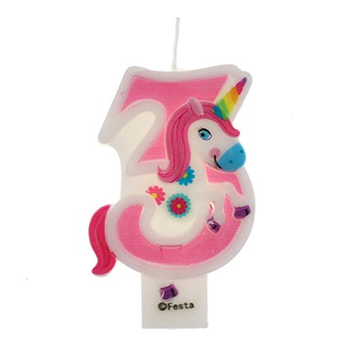 Geburtstagskerzen, Einhorn-Design, 9 cm, geeignet für Geburtstagsparty für Jungen und Mädchen, Rosa, Weiß (Nummer 3) von Partilandia