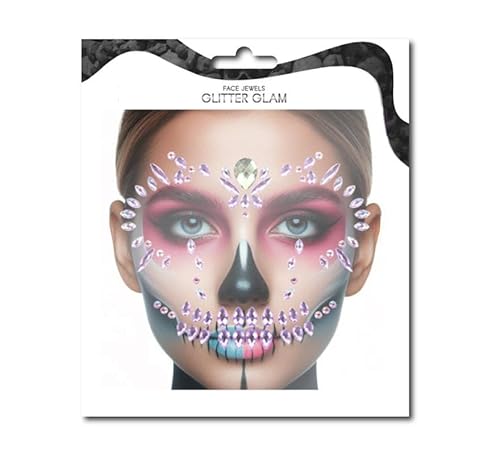 Partilandia Fashion Totenkopf lila Gesichtssteine von Partilandia