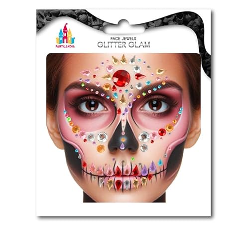 Partilandia Gesichtsschmuck, Totenkopf, Mode, Edelsteine, mehrfarbig, für Erwachsene von Partilandia