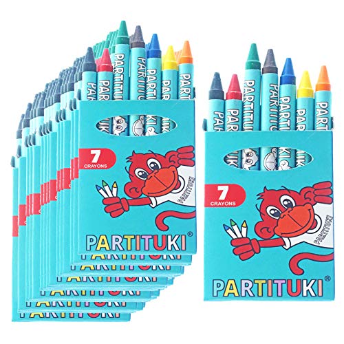 PARTITUKI Mitgebsel Kindergeburtstag Junge 10 Sets mit 7 Farbige Crayons. Kleine Geschenke für Kinderparty. Pinata Füllung. Ungiftig Zertifiziert von PARTITUKI