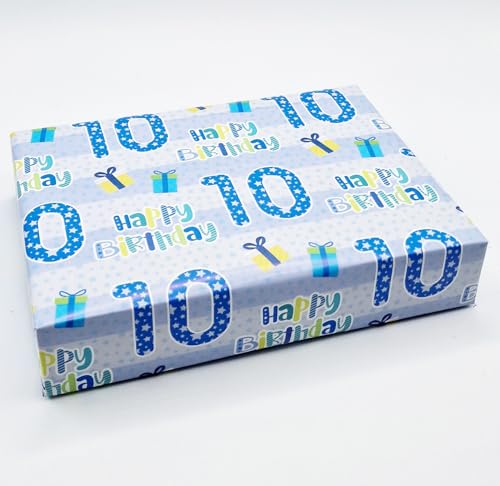 Geschenkpapier zum 10. Geburtstag, für Jungen, Blau, 4 Bögen + 4 Geschenkanhänger Geschenkpapier zum 10. Geburtstag, für Jungen, Blau, 4 Bögen + 4 Geschenkanhänger von Party Angels