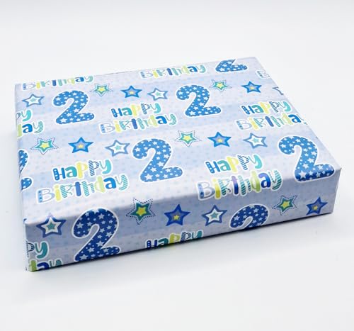Geschenkpapier zum 2. Geburtstag, für Jungen, Blau, 4 Bögen + 4 Geschenkanhänger Geschenkpapier zum 2. Geburtstag, für Jungen, Blau, 4 Bögen + 4 Geschenkanhänger von Party Angels