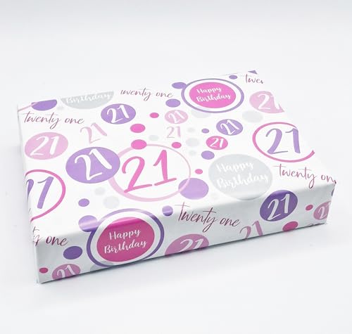 Geschenkpapier zum 21. Geburtstag, 2 Bögen + 2 passende Geschenkanhänger für Frauen, 21. Geburtstag, Rosa, Lila, Weiß, Geschenkpapier für Frauen Geschenkpapier zum 21. Geburtstag, 2 Bögen + 2 passende Geschenkanhänger für Frauen, 21. Geburtstag, Rosa, Lila, Weiß, Geschenkpapier für Frauen von Party Angels