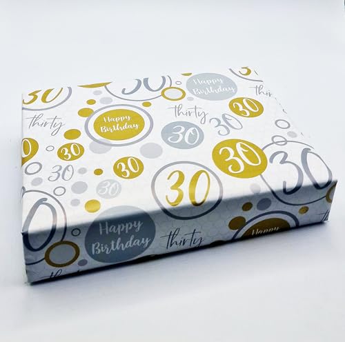 Geschenkpapier zum 30. Geburtstag, goldfarben, silberfarben, 4 Bögen + 4 passende Geschenkanhänger, Geschenkpapier für Männer und Frauen (PA) von Party Angels