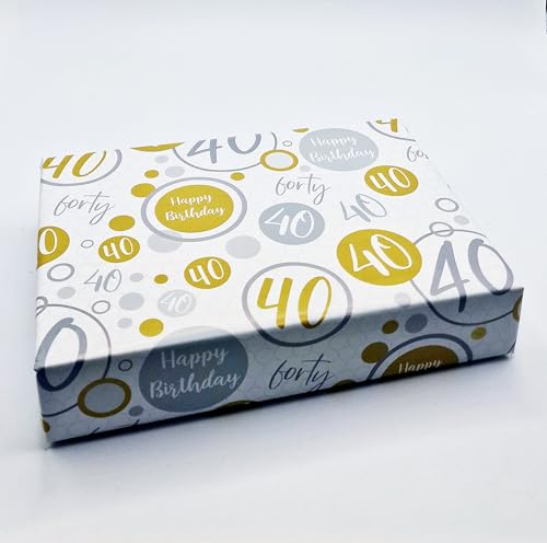 Geschenkpapier zum 40. Geburtstag, 4 Bögen + 4 passende Geschenkanhänger zum 40. Geburtstag, Schwarz, Gold, Silber, Geschenkpapier für Männer und Frauen (PA) von Party Angels