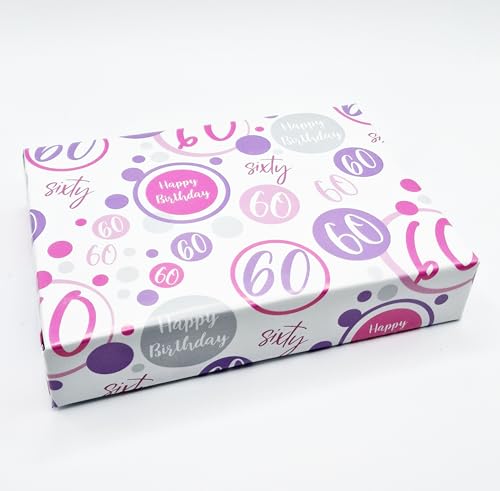 Geschenkpapier zum 60. Geburtstag, 2 Bögen + 2 passende Geschenkanhänger für Frauen zum 60. Geburtstag, Rosa, Lila, Weiß, Geschenkpapier für Frauen Geschenkpapier zum 60. Geburtstag, 2 Bögen + 2 passende Geschenkanhänger für Frauen zum 60. Geburtstag, Rosa, Lila, Weiß, Geschenkpapier für Frauen von Party Angels
