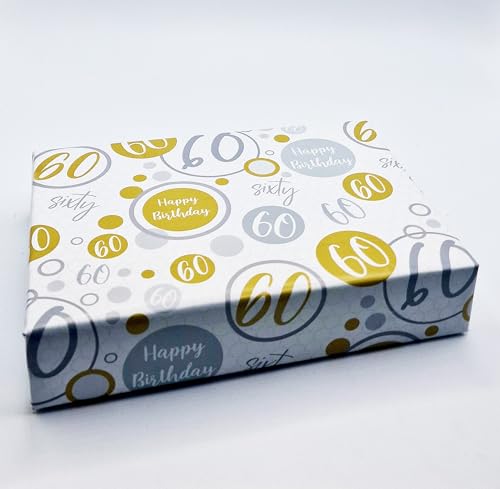 Geschenkpapier zum 60. Geburtstag, 4 Bögen + 4 passende Geschenkanhänger zum 60. Geburtstag, Schwarz, Gold, Silber, Geschenkpapier für Männer und Frauen (PA) von Party Angels