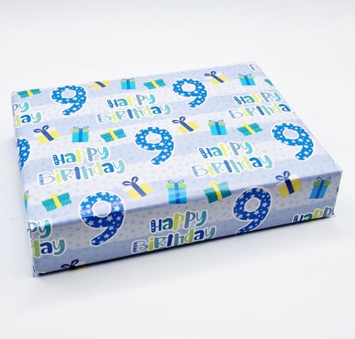 Geschenkpapier zum 9. Geburtstag, Blau, 4 Bögen + 4 Geschenkanhänger Geschenkpapier zum 9. Geburtstag, Blau, 4 Bögen + 4 Geschenkanhänger von Party Angels
