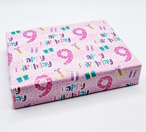 Geschenkpapier zum 9. Geburtstag, für Mädchen, Rosa, 4 Bögen + 4 Geschenkanhänger Geschenkpapier zum 9. Geburtstag, für Mädchen, Rosa, 4 Bögen + 4 Geschenkanhänger von Party Angels