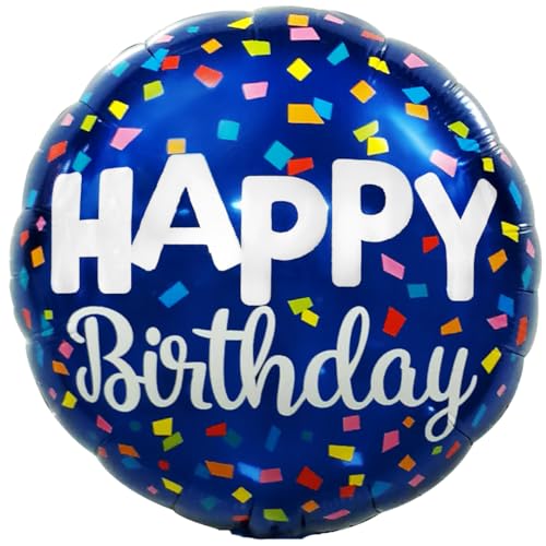 Party Austria Folienballon Geburtstagsballon 45cm Happy Birthday runder Geburtstag bunter Luftballon blau/rot Jungen/Männer (Konfetti blau 45cm) von Party Austria