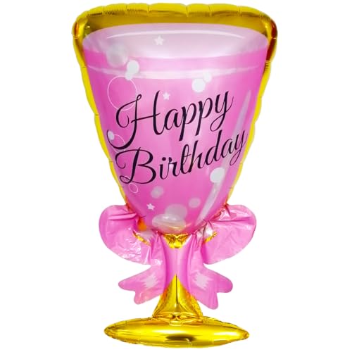 Party Austria Folienballon Geburtstagsballon Happy Birthday runder Geburtstag bunter Luftballon Weinglas 70cm von Party Austria