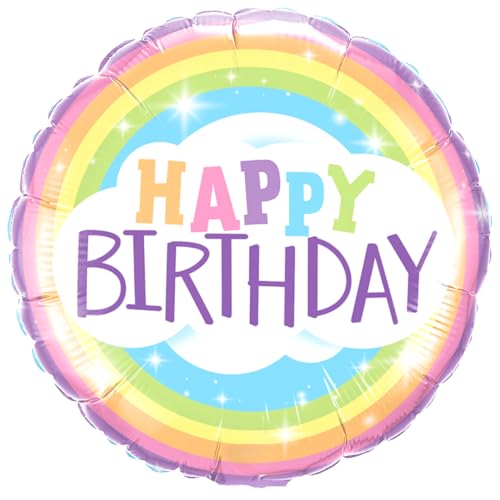 Party Austria Folienballon Geburtstagsballon Happy Birthday runder Geburtstag bunter Luftballon bunt/rot/pastell (Cloud Rainbow 45cm) von Party Austria