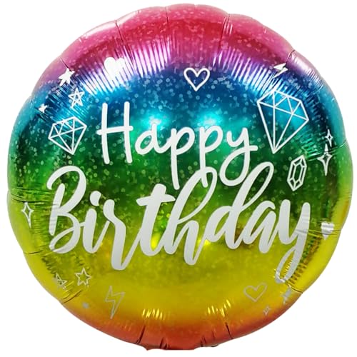 Party Austria Folienballon Geburtstagsballon Happy Birthday runder Geburtstag bunter Luftballon bunt/rot/pastell (Rainbow 45cm) von Party Austria