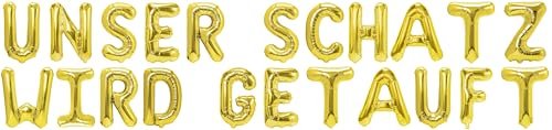 Party Austria Folienballon Schriftzug 35cm Höhe Buchstabenballon Taufe/Erstkommunion/Firmung/Konfirmation/Ruhestand/Pension Luftballon (Unser Schatz wird getauft) von Party Austria