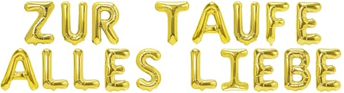 Party Austria Folienballon Schriftzug 35cm Höhe Buchstabenballon Taufe/Erstkommunion/Firmung/Konfirmation/Ruhestand/Pension Luftballon (Zur Taufe Alles Liebe) von Party Austria
