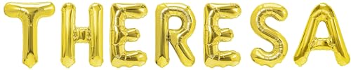 Party Austria Folienballon Schriftzug mit Wunschnamen 35cm Höhe Buchstabenballon Namensballon Mädchennamen weibliche Namen Frauennamen Luftballon (Theresa) von Party Austria