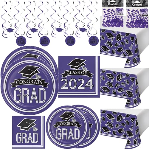 Class of 2023 Purple Graduation Party Supplies | School Spirit Einwegteller, Servietten und Dekorationen, Geschirr bietet 36 Gäste (154 Teile insgesamt) von Party Creations