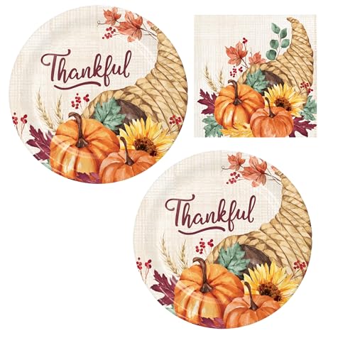 Herbstfest Dessert-Partyzubehör | Paket enthält Dessert-Pappteller und Lunch-Servietten für 16 Personen | Dankbares Freundschafts-Thema von Party Creations