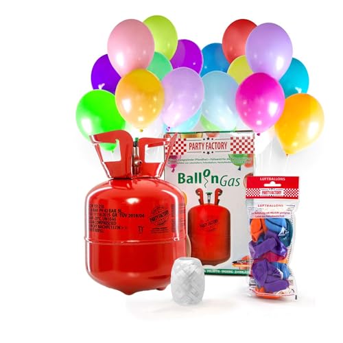 Helium Ballongas für 20 Ballons inkl. Ballons | Heliumflasche 140L Gasfüllung Folienballons Luftballons | Party Hochzeit von Party Factory