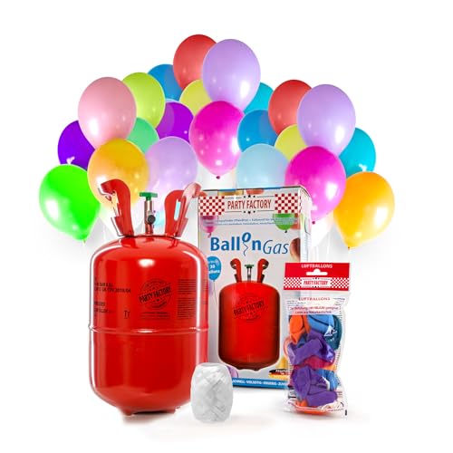 Helium Ballongas für 30 Ballons inkl. Ballons| Heliumflasche 200L Gasfüllung Folienballons Luftballons | Party Hochzeit von Party Factory