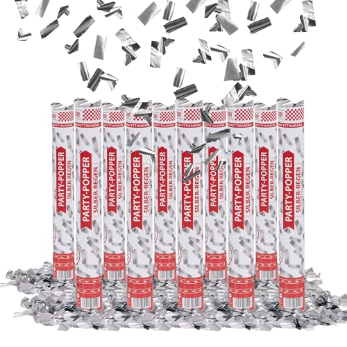 Party Factory 10er Set Party Popper, 40 cm, Silber Konfetti, bis 8 m Effekthöhe, Konfettiregen für Hochzeit, Geburtstag oder Silvester Party Factory 10er Set Party Popper, 40 cm, Silber Konfetti, bis 8 m Effekthöhe, Konfettiregen für Hochzeit, Geburtstag oder Silvester von Party Factory