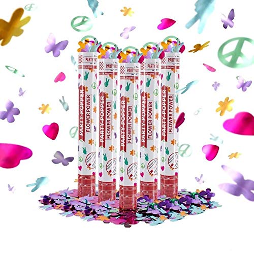 Party Factory 5 Party Popper, 40 cm, Flower Power, Konfettiregen für Hochzeit, Geburtstag oder Silvester von Party Factory