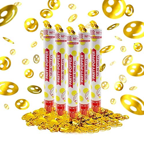 Party Factory 5 Party Popper, 40 cm, Smileys, Konfettiregen für Hochzeit, Geburtstag oder Silvester von Party Factory