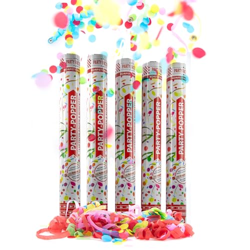 Party Factory – Konfettikanone Bunte Luftschlangen & Konfetti Party Popper 5er Set – Partygadgets Confetti Kanone 40cm mit Schnipseln für Geburtstag oder JGA – Bis 8m Flughöhe, für Innen & Außen Party Factory – Konfettikanone Bunte Luftschlangen & Konfetti Party Popper 5er Set – Partygadgets Confetti Kanone 40cm mit Schnipseln für Geburtstag oder JGA – Bis 8m Flughöhe, für Innen & Außen von Party Factory