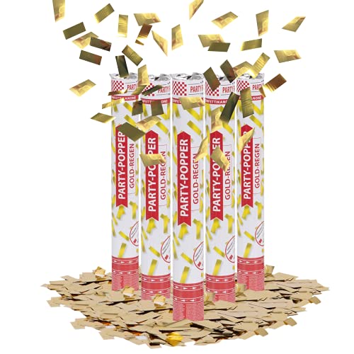 Party Factory 5er Set Party Popper, 40 cm, Gold Konfetti, bis 8 m Effekthöhe, Konfettiregen für Hochzeit, Geburtstag oder Silvester Party Factory 5er Set Party Popper, 40 cm, Gold Konfetti, bis 8 m Effekthöhe, Konfettiregen für Hochzeit, Geburtstag oder Silvester von Party Factory