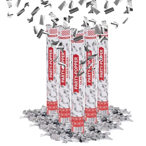 Party Factory 5er Set Party Popper, 40 cm, Silber Konfetti, bis 8 m Effekthöhe, Konfettiregen für Hochzeit, Geburtstag oder Silvester Party Factory 5er Set Party Popper, 40 cm, Silber Konfetti, bis 8 m Effekthöhe, Konfettiregen für Hochzeit, Geburtstag oder Silvester von Party Factory
