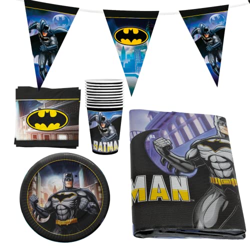 Party Factory `Batman´ Party-Set Einweggeschirr, 10 Becher, 10 Teller, 20 Servietten, 1 Tischdecke und 1 Wimpelkette von Party Factory