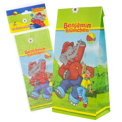 Party Factory `Benjamin Blümchen´ 10 Partytüten inklusive Sticker, 10x20x6cm, bunt, Papiertüten für Mitgebsel, Kindergeburtstag von Party Factory