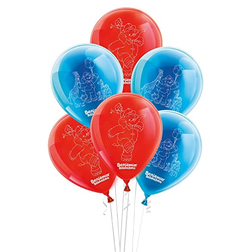 Party Factory `Benjamin Blümchen´ Set aus 10 roten und blauen Latexballons, Ø25cm, verschiedene Druckmotive, für Luft oder Helium von Party Factory