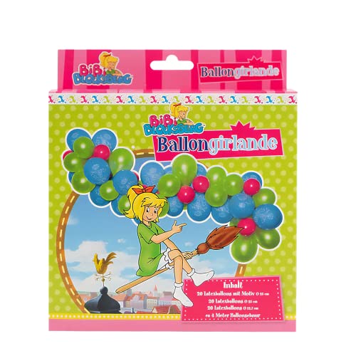 Party Factory `Bibi Blocksberg´ Ballongirlande aus 60 blauen, grünen und pinken Latexballons, Ø25 und 12cm, inklusive 4m Ballonband von Party Factory