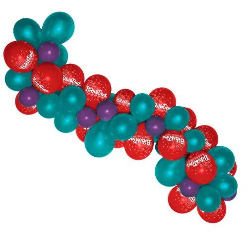 Party Factory `Bibi & Tina´ Ballongirlande aus 60 türkisen, roten und lilafarbenen Latexballons, Ø25 und 12cm, inklusive 4m Ballonband von Party Factory