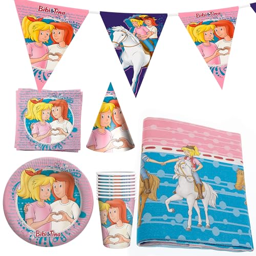 Party Factory `Bibi & Tina´ XXL-Set, 8 Becher, 8 Teller, 20 Servietten, 1 Tischdecke, 1 Wimpelkette und 10 Partyhüte von Party Factory