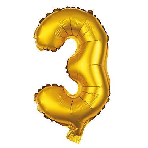 Party Factory Folienballon 80cm Gold Zahlenballon, Luftballon, Geburtstag, Zahl für Helium und Luftfüllung geeignet (Zahl: 3) von Party Factory