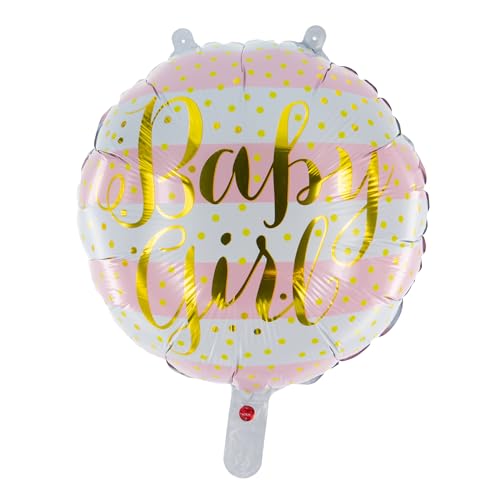 Party Factory Folienballon `Girl´, rosa gestreift mit Konfetti, Ø 45cm, XXL Luftballon Baby, Heliumballon zur Geburt, Babyparty von Party Factory